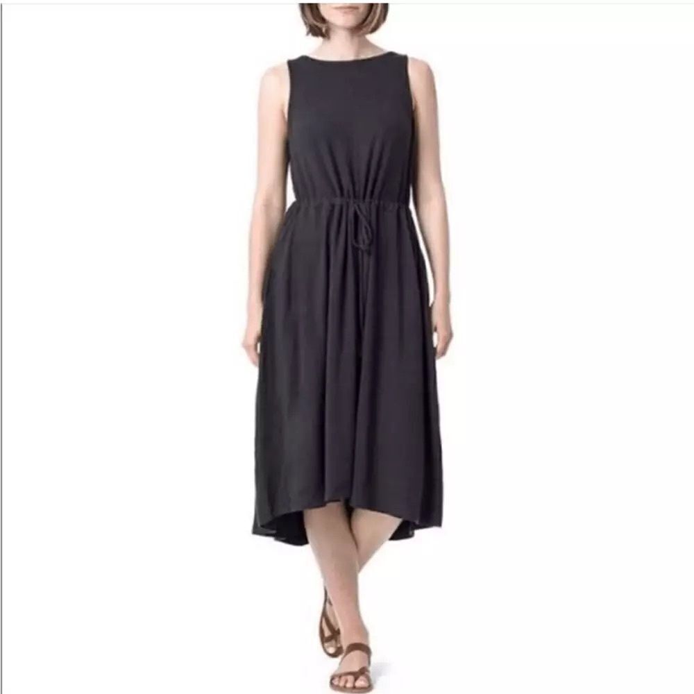 The Limited Signature Drawstring Waist Midi Sundress Black Medium Knit